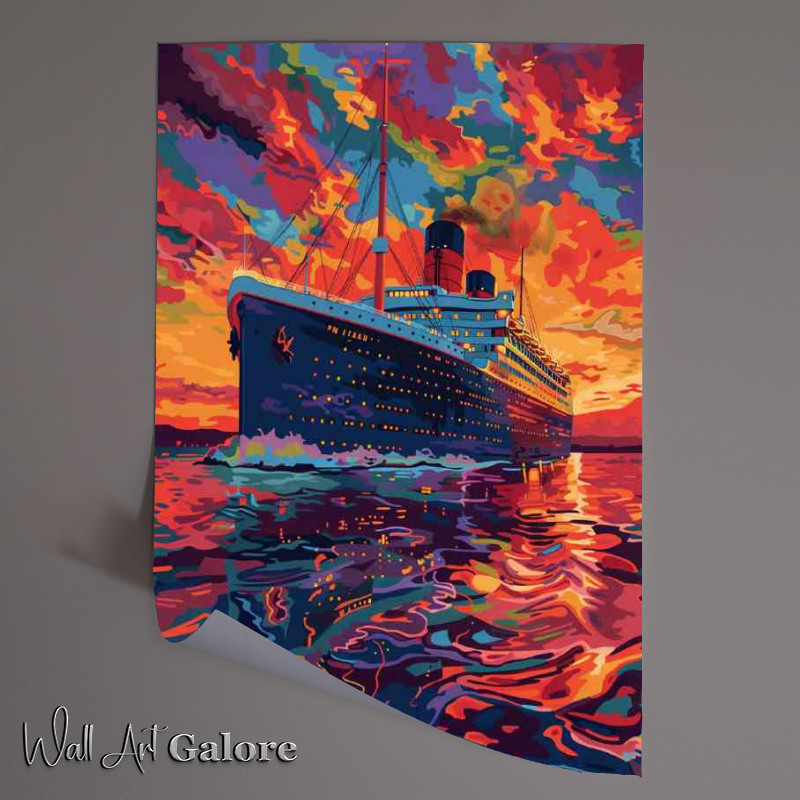 Buy Unframed Poster : (Painting of the titanic in the sunset at sea)