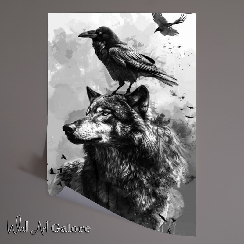 Buy Unframed Poster : (Raven perched on the back of an elegant wolf)