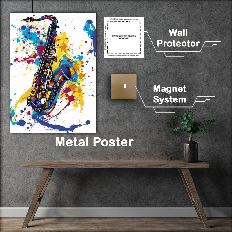 Buy Metal Poster : (Abstract colorful design with saxophone)
