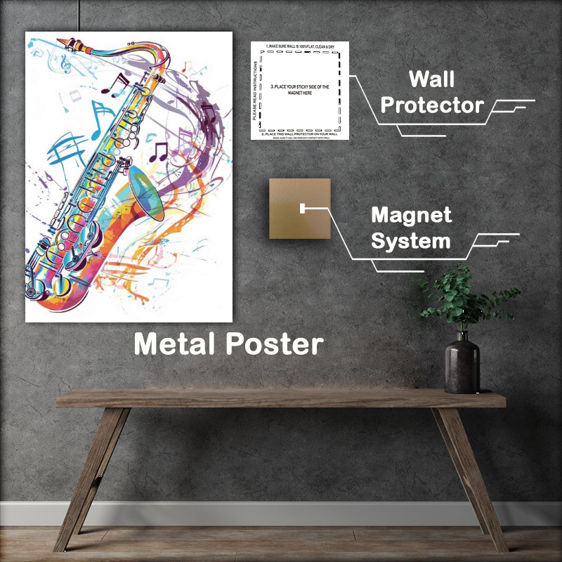 Buy Metal Poster : (Saxophone with musical notes)