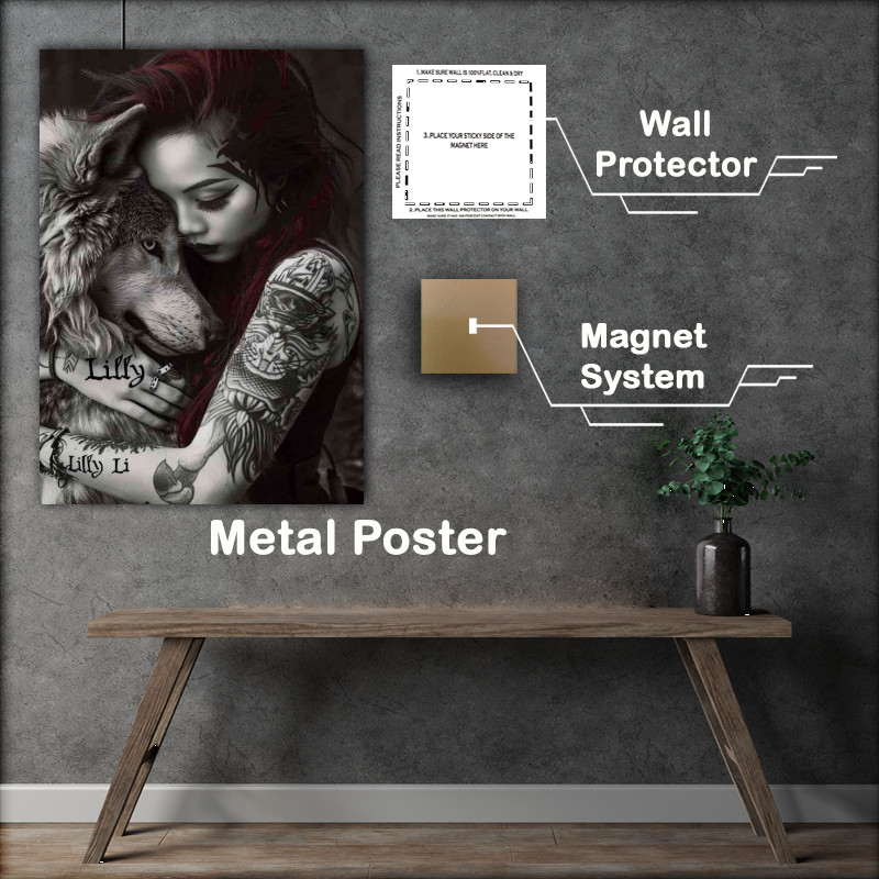 Buy Metal Poster : (Beautiful tattoed lady with wolf)