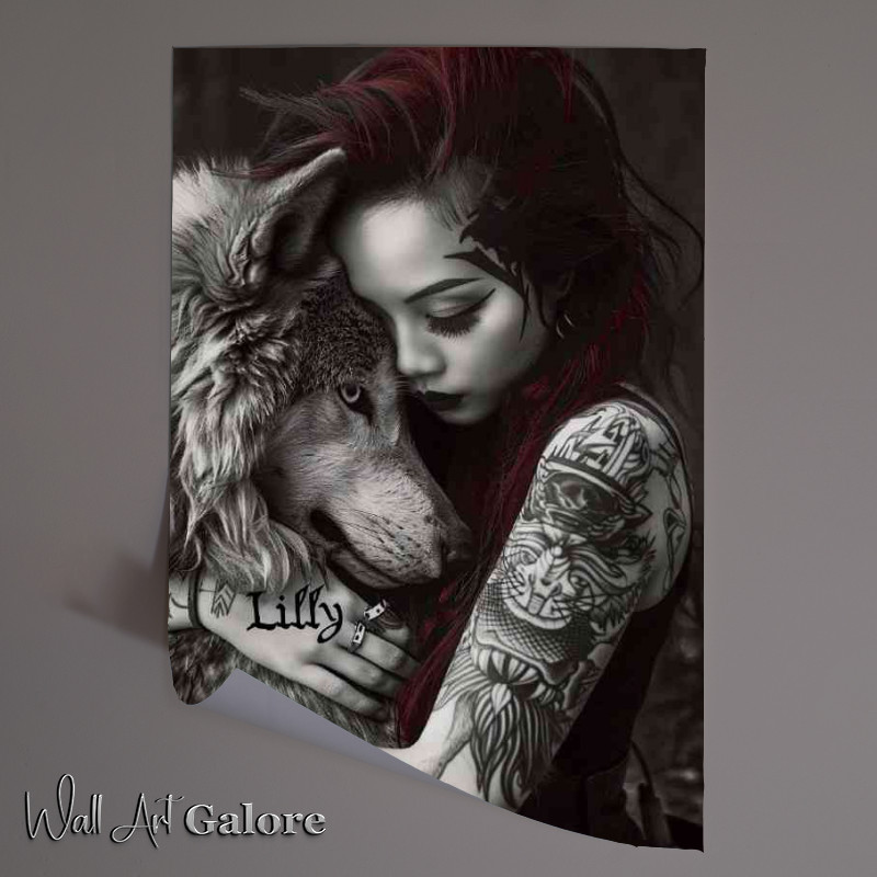 Buy Unframed Poster : (Beautiful tattoed lady with wolf)