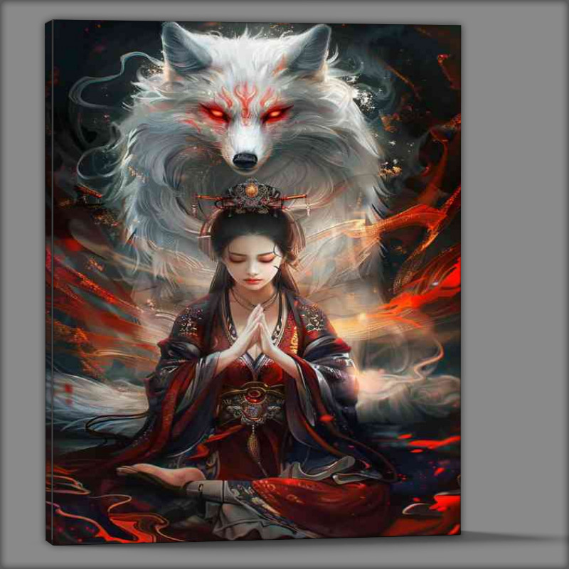 Buy Canvas : (Chinese woman in ancient costume red eyes wolf)