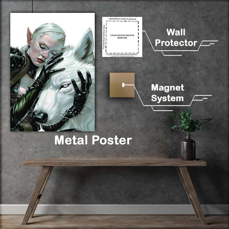 Buy Metal Poster : (Elf woman and the giant white wolf)