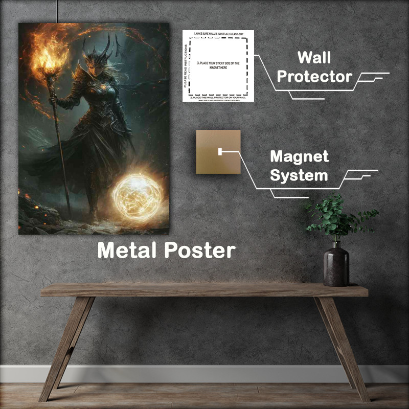 Buy Metal Poster : (Fantasy dark lady warrior with fire)