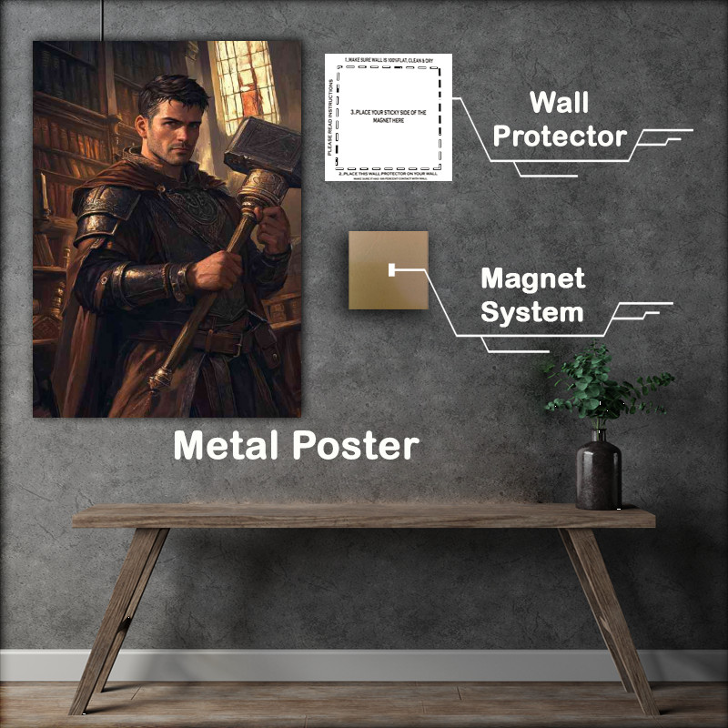 Buy Metal Poster : (Fantasy game video man and staff hammer)