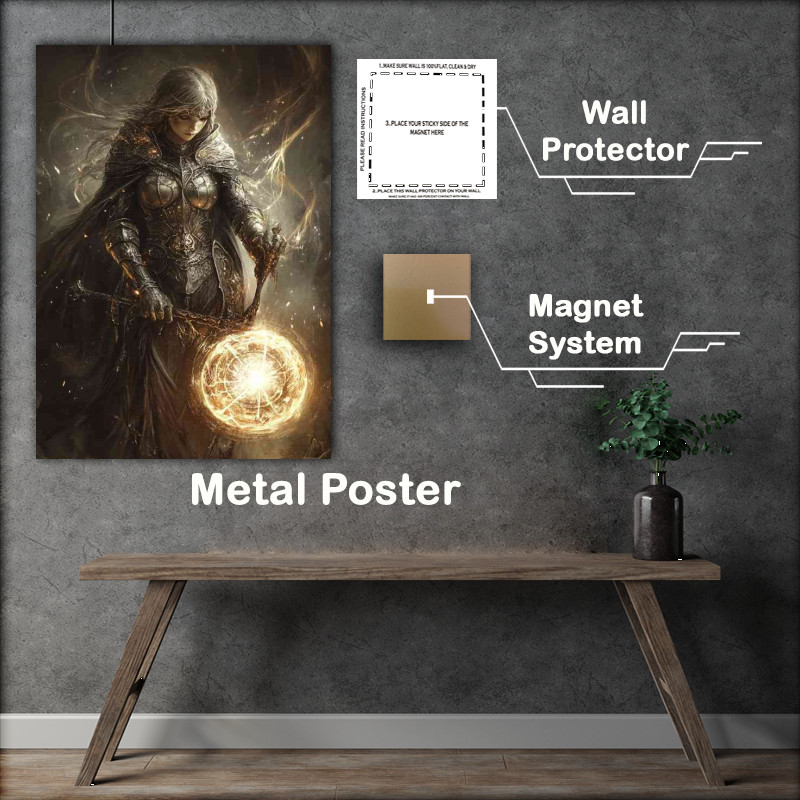 Buy Metal Poster : (Female fantasy warrior holding light)
