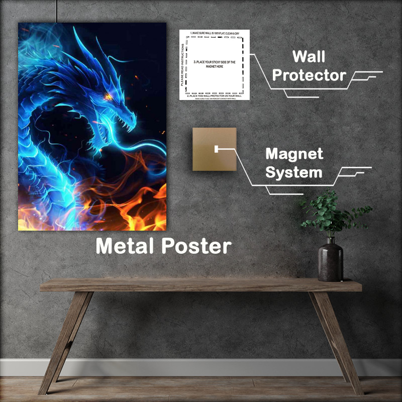 Buy Metal Poster : (Glowing light blue scales dragon fire)