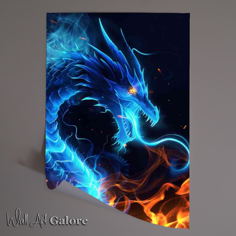 Buy Unframed Poster : (Glowing light blue scales dragon fire)