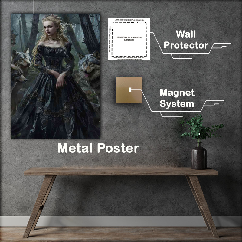 Buy Metal Poster : (Lady in black with the wolf pack)