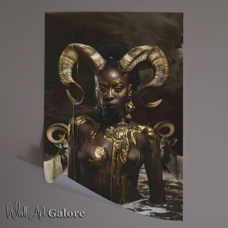 Buy Unframed Poster : (Lady in glod paint with horns)