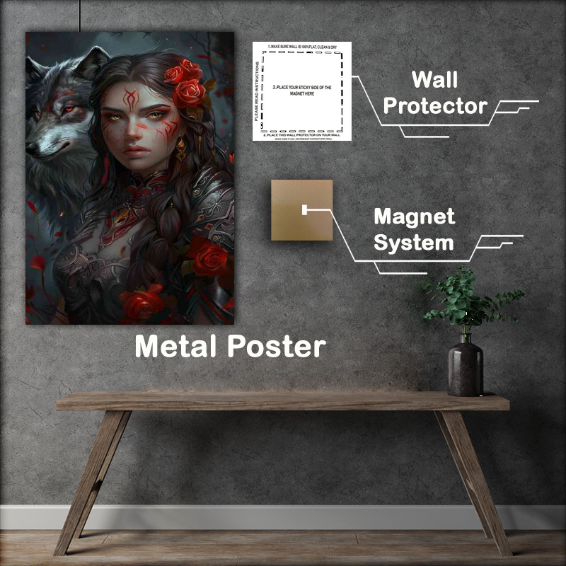 Buy Metal Poster : (Lady with roses and the wolf)