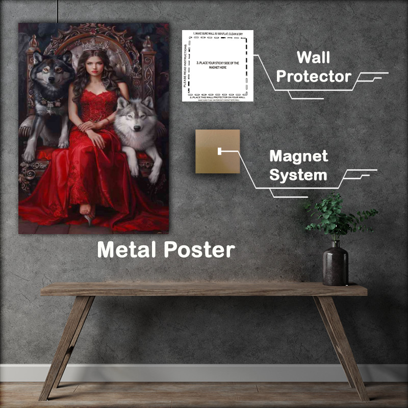Buy Metal Poster : (Red dress sitting with wolves)