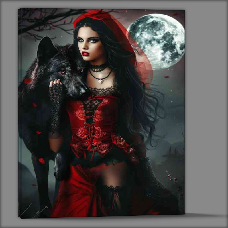 Buy Canvas : (Red riding hood in black with wolf)