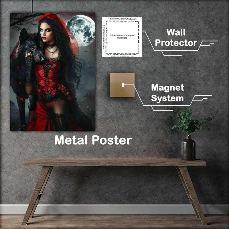 Buy Metal Poster : (Red riding hood in black with wolf)
