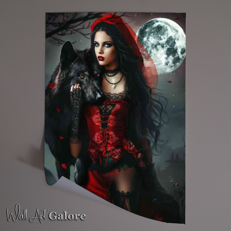 Buy Unframed Poster : (Red riding hood in black with wolf)