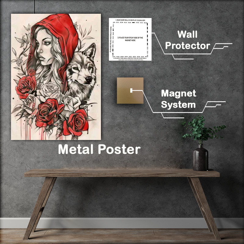 Buy Metal Poster : (Red riding hood with roses)