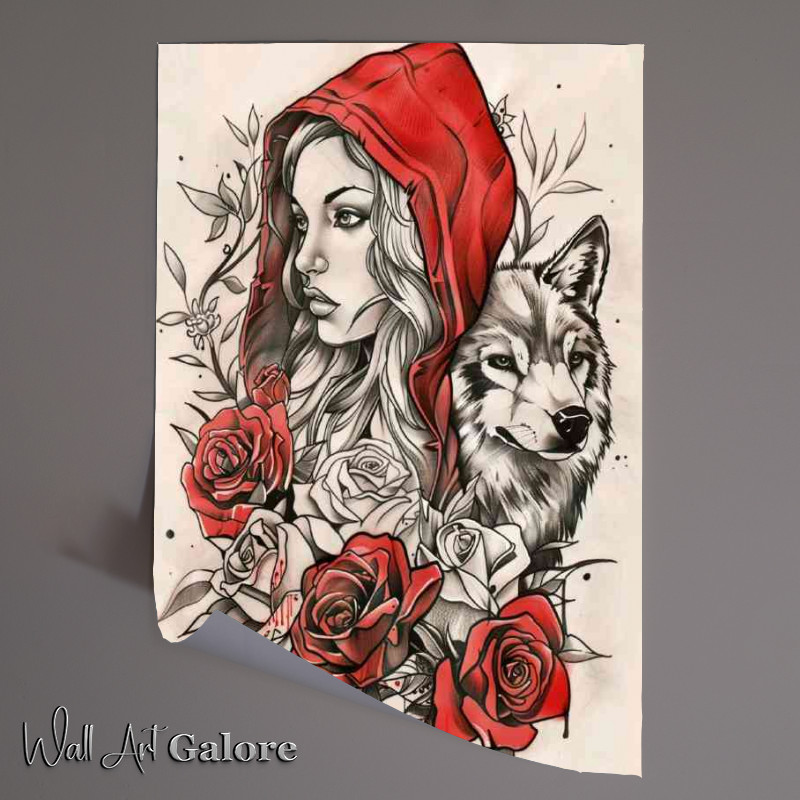 Buy Unframed Poster : (Red riding hood with roses)