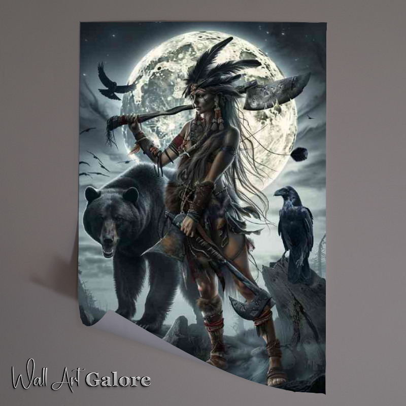 Buy Unframed Poster : (Shaman woman with long hair and wolf feathers)