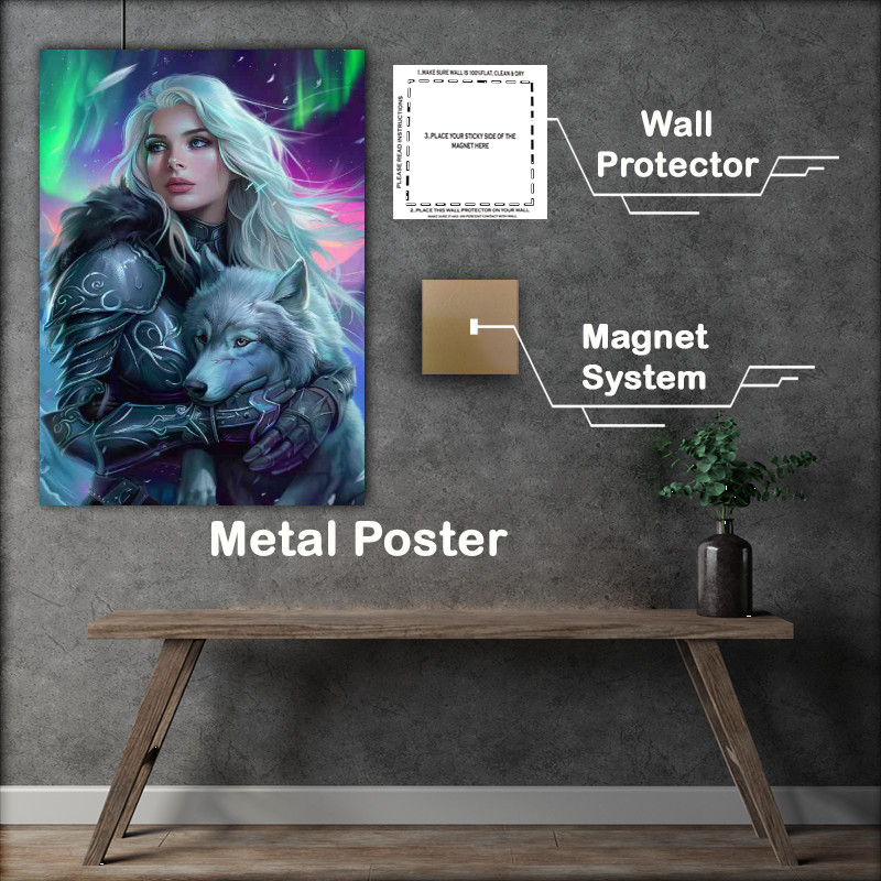 Buy Metal Poster : (Silver wolf and the aurura)