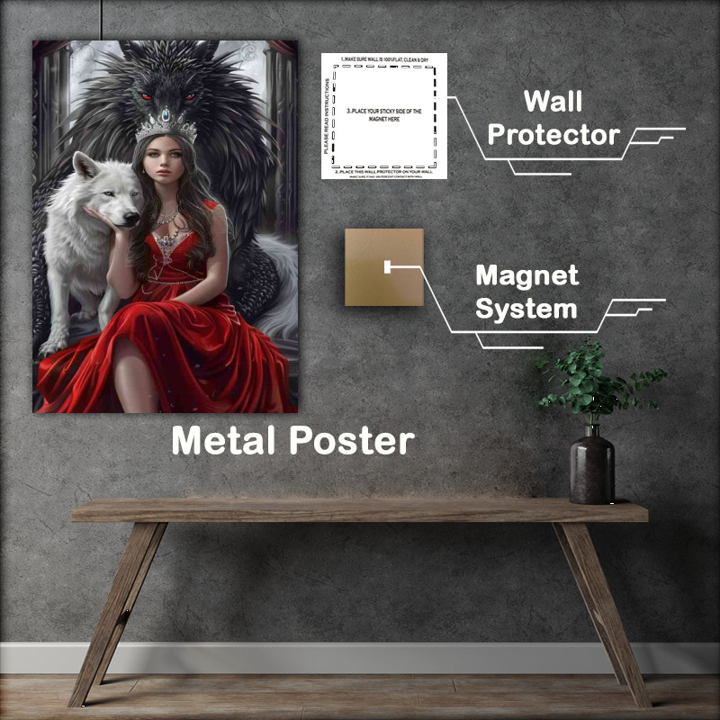 Buy Metal Poster : (The lady and the black and white wolfs)
