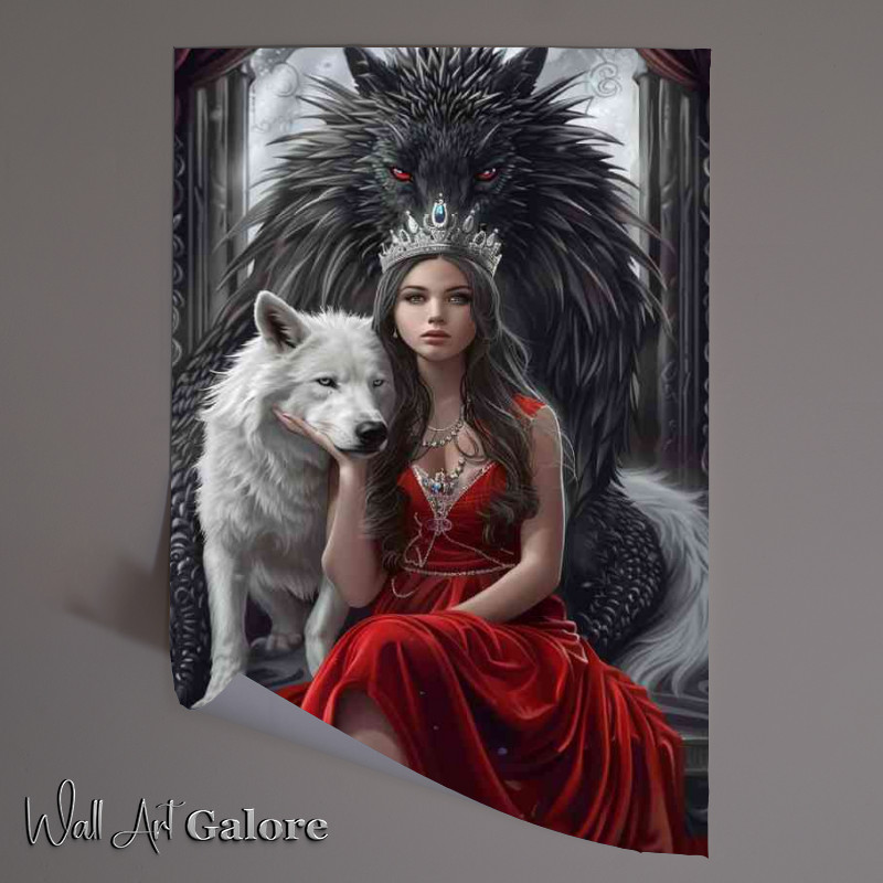 Buy Unframed Poster : (The lady and the black and white wolfs)