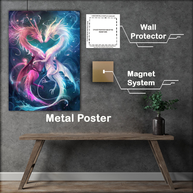 Buy Metal Poster : (Two colourful dragons)