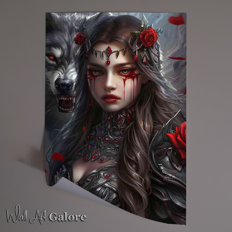 Buy Unframed Poster : (Wolf protector over lady with roses)