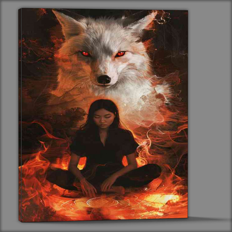 Buy Canvas : (Woman sits crosslegged with wolf protector)