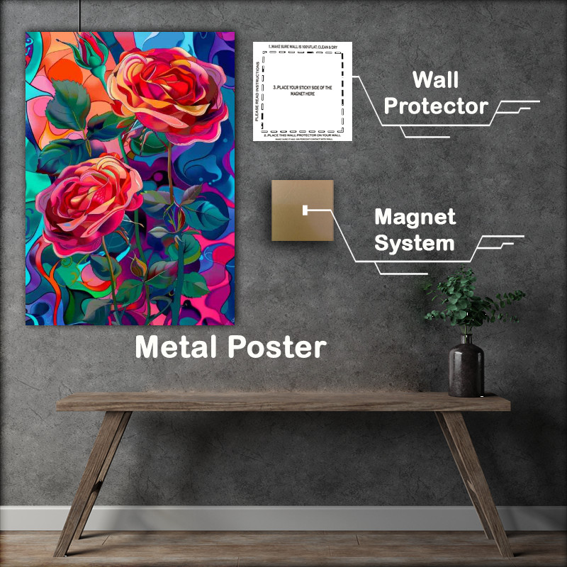 Buy Metal Poster : (Art deco roses in bloom)