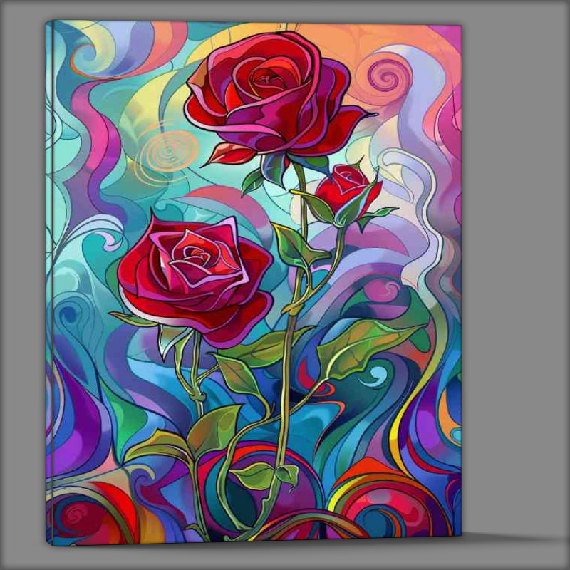 Buy Canvas : (Art nouveau red roses swirls)