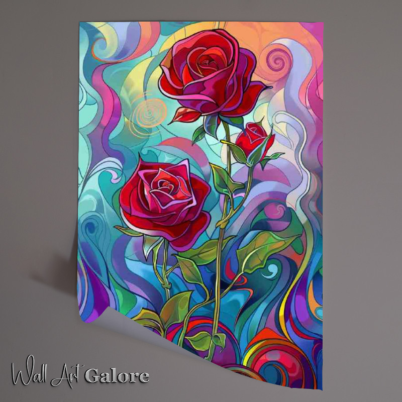 Buy Unframed Poster : (Art nouveau red roses swirls)