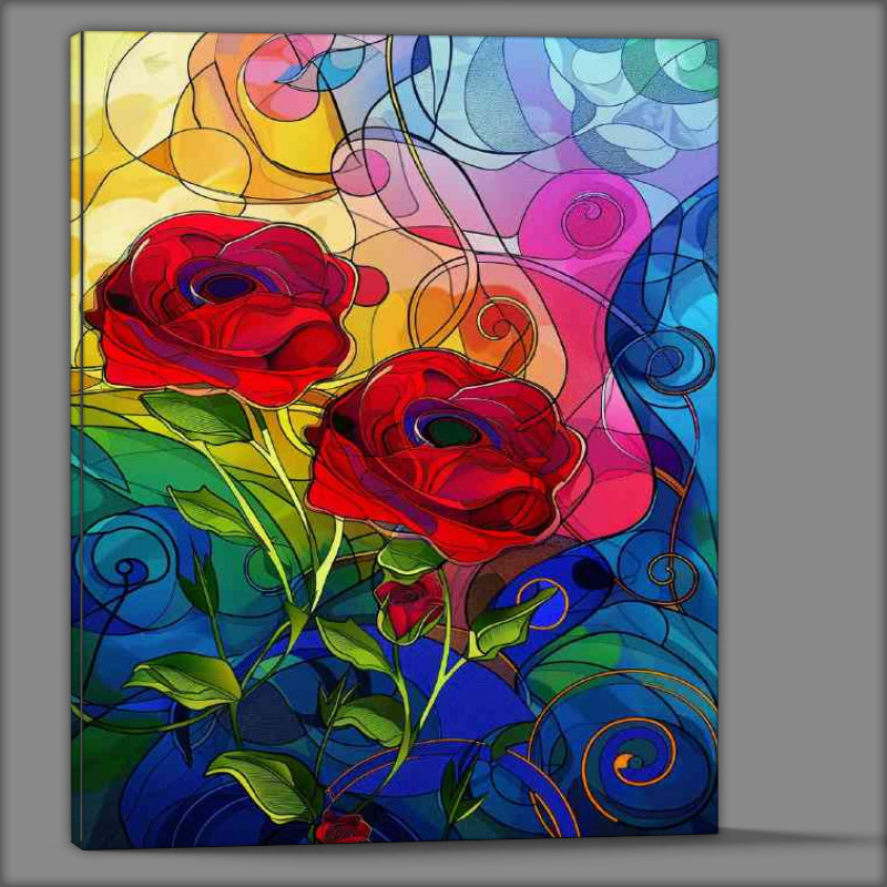 Buy Canvas : (Art nouveau red roses swirls green leaf)