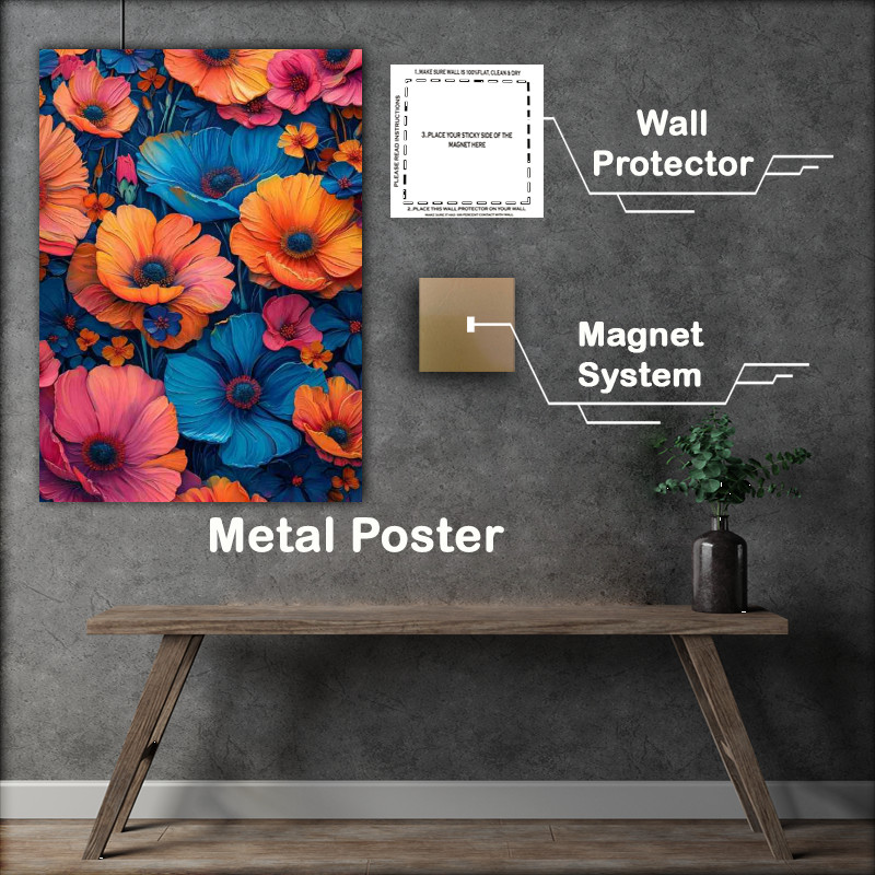 Buy Metal Poster : (Beautiful floral art the style of neon)