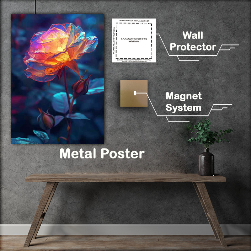 Buy Metal Poster : (Colourful rose glowing at night)