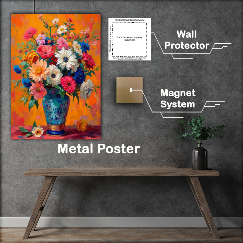 Buy Metal Poster : (Colourful vase bright flowers)