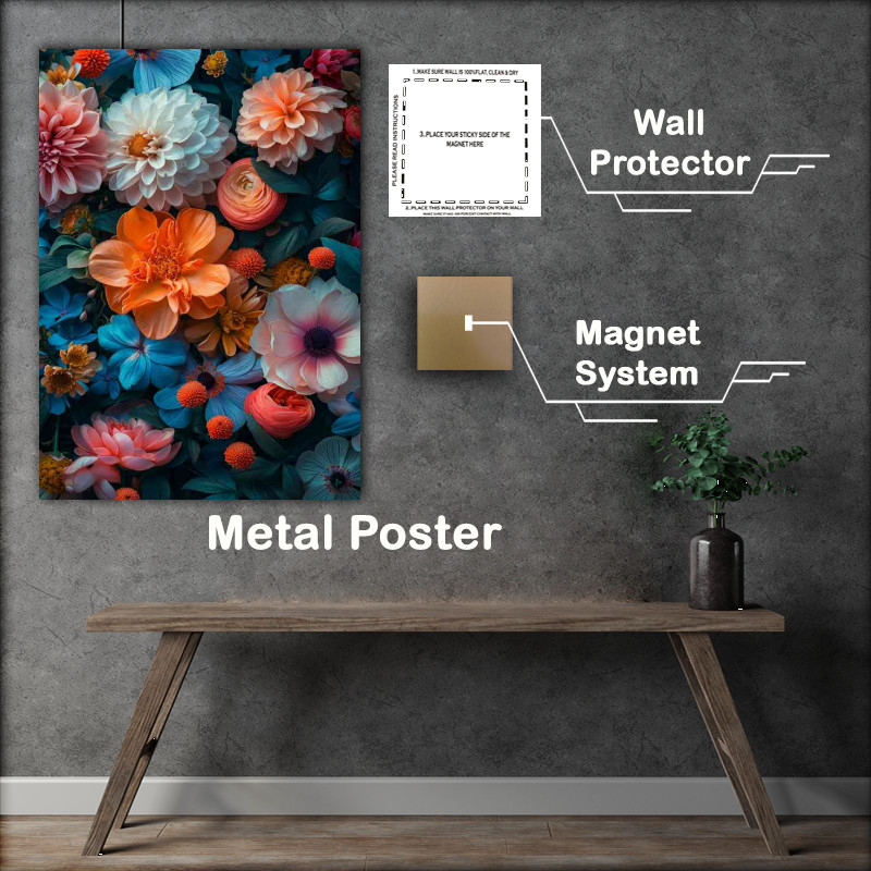 Buy Metal Poster : (Intricate foliage and flowers luminous colours)