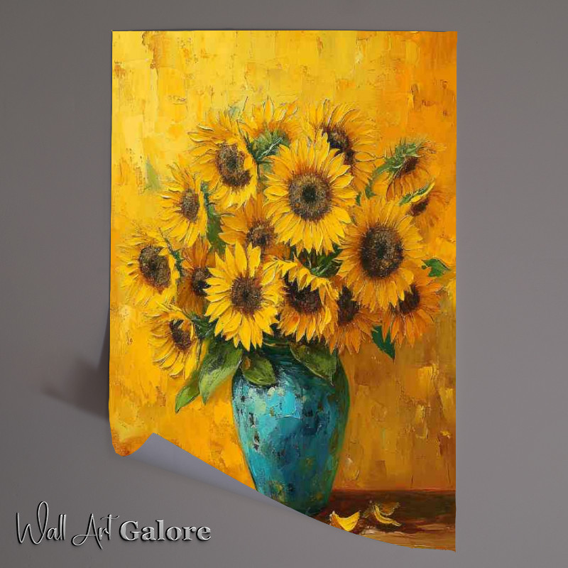Buy Unframed Poster : (Oil painting of sunflowers and petles)