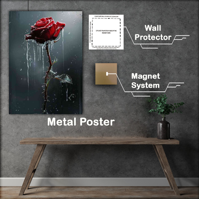 Buy Metal Poster : (Red rose in the rain)