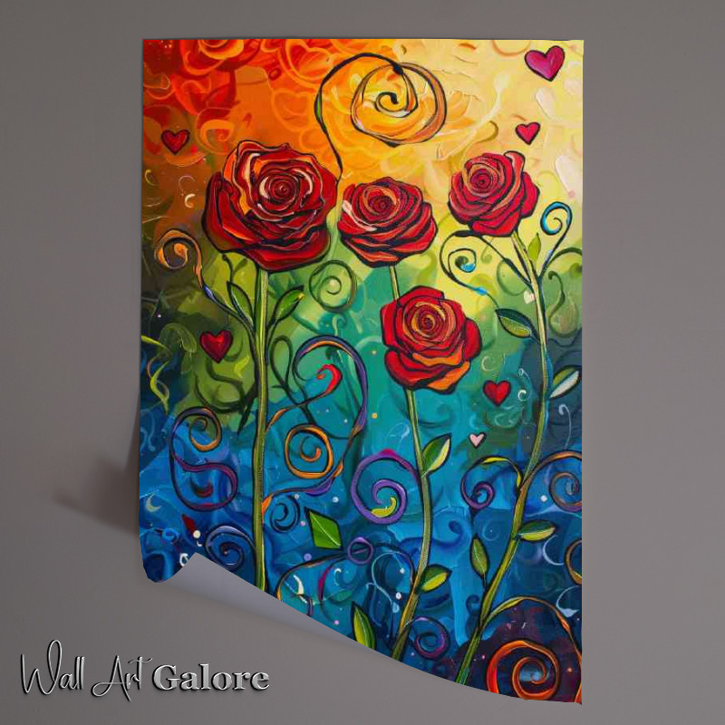 Buy Unframed Poster : (Red roses long stems painted)