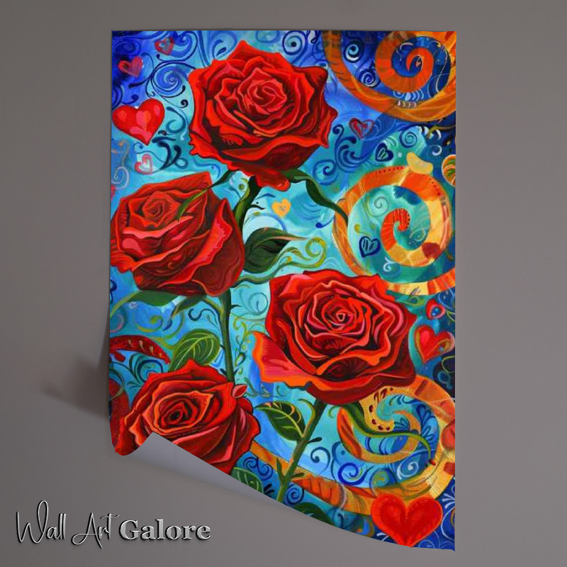 Buy Unframed Poster : (Red vibrant roses painted style)