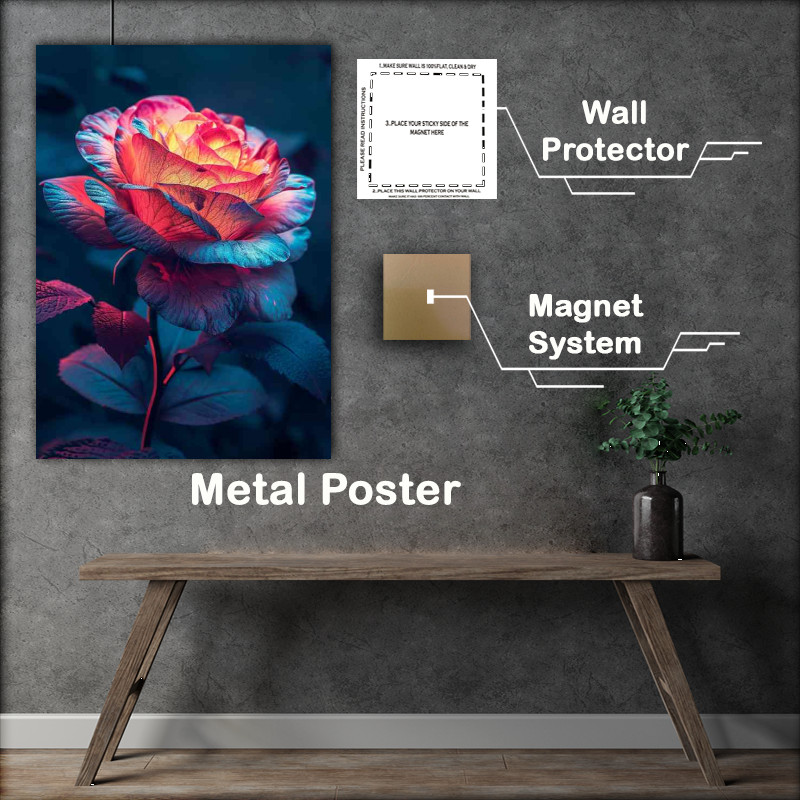 Buy Metal Poster : (Single colourful rose glowing)