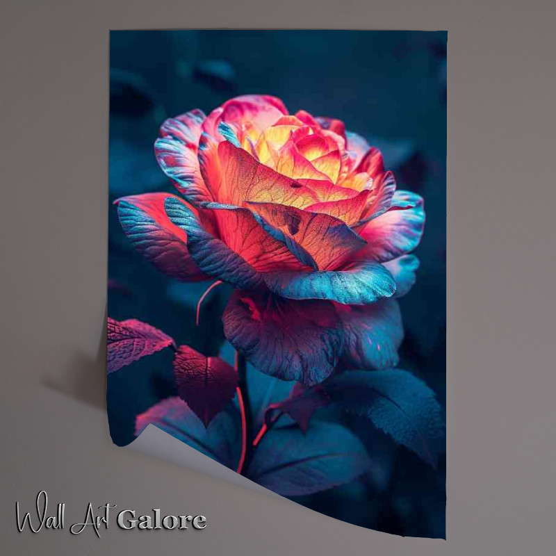 Buy Unframed Poster : (Single colourful rose glowing)