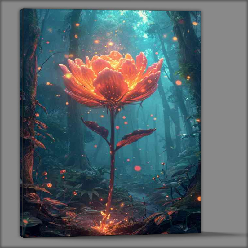 Buy Canvas : (Single glowing flowers in the wood sun)