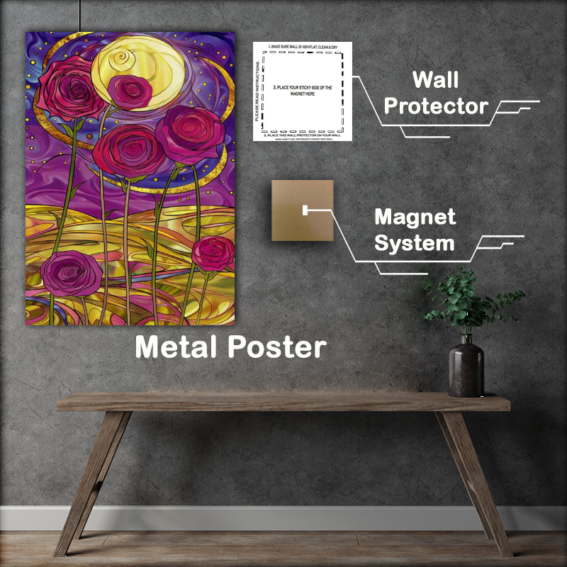 Buy Metal Poster : (Stained glass red rose field)