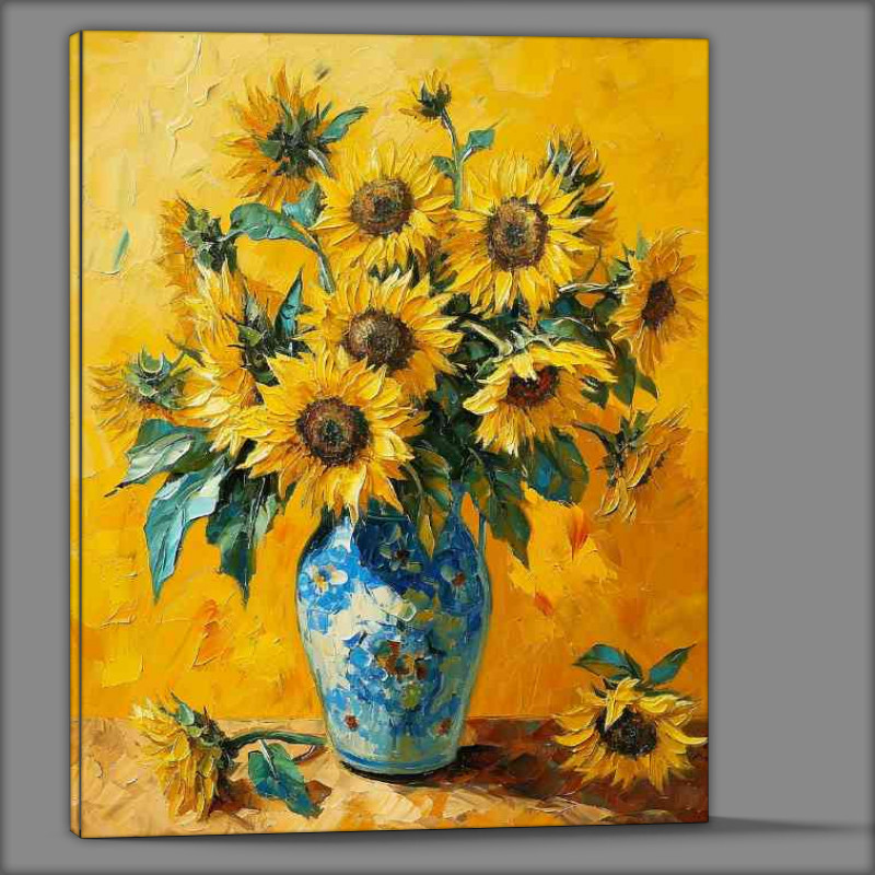 Buy Canvas : (Yellow bright sinflowers blue vase)