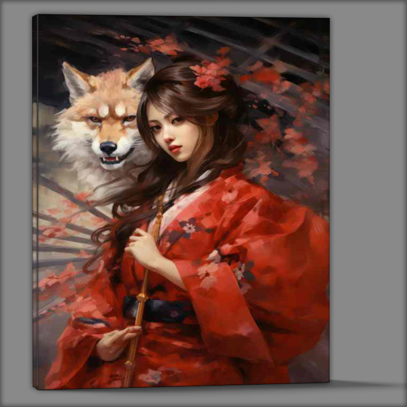 Buy Canvas : (The Delicate World of Traditional Geisha with fox)