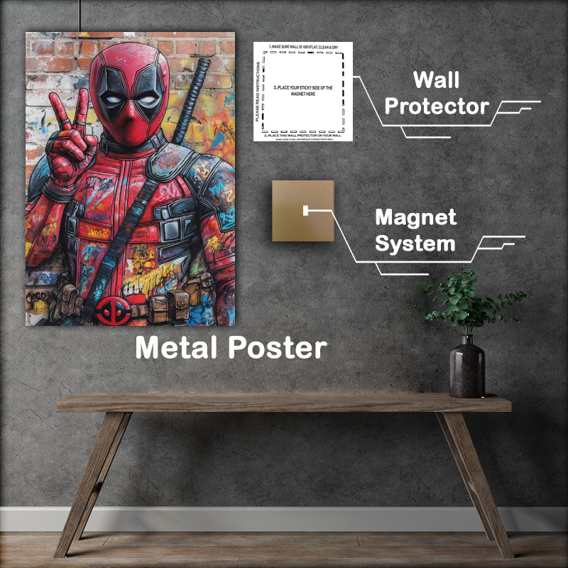 Buy Metal Poster : (Graffiti depicting deadpool style street art)