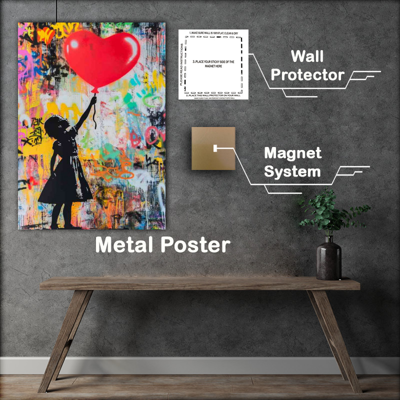 Buy Metal Poster : (Graffiti red baloon and the girl)