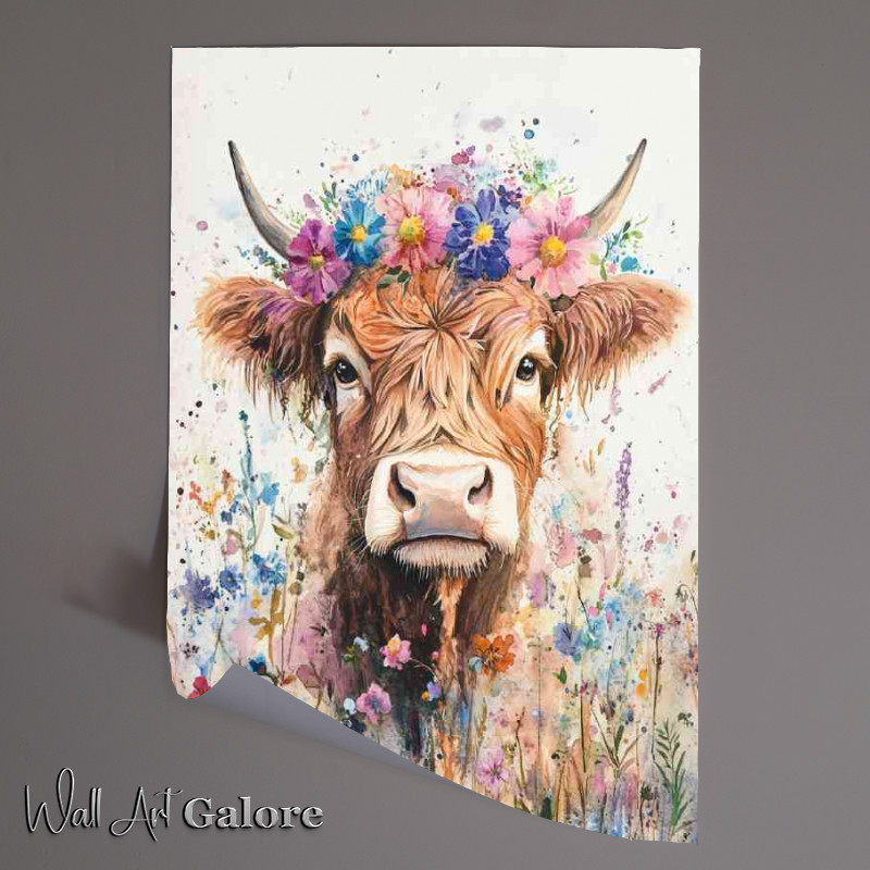 Buy Unframed Poster : (Highland cow in a daisy field and flowers)